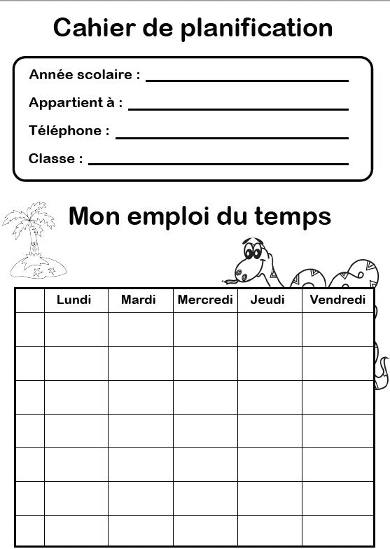 Cahier de planification imprimé